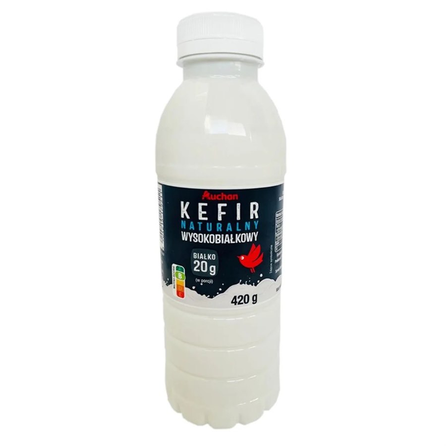 Auchan kefir naturalny wysokobiałkowy 420 g — 20 g białka w porcji