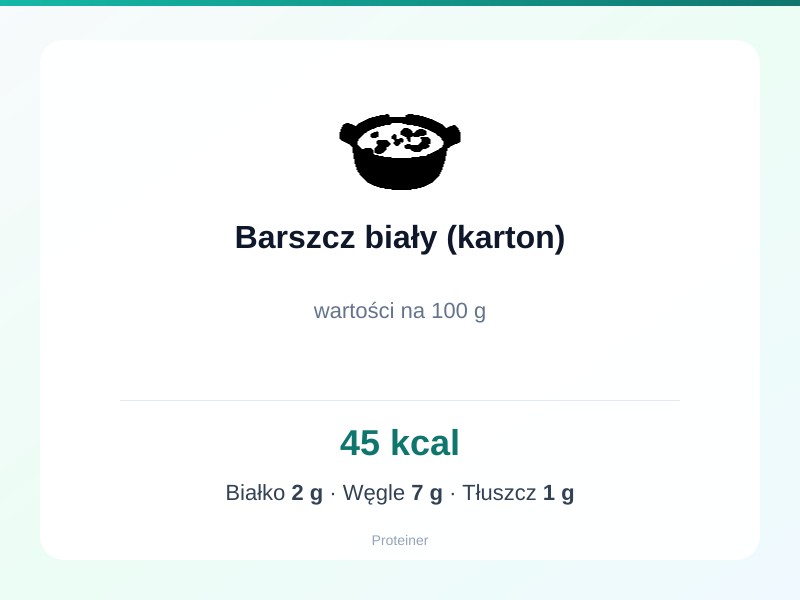Barszcz biały (karton) – białko 2g, kalorie 45 kcal, węglowodany i tłuszcz na 100g | zdrowe odżywianie