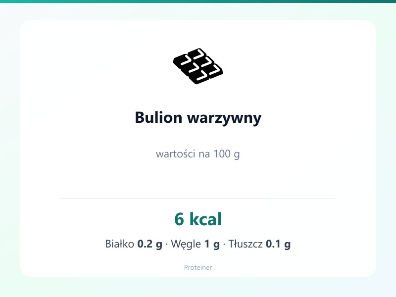 Bulion warzywny – białko 0.2g, kalorie 6 kcal, węglowodany i tłuszcz na 100g | zdrowe odżywianie