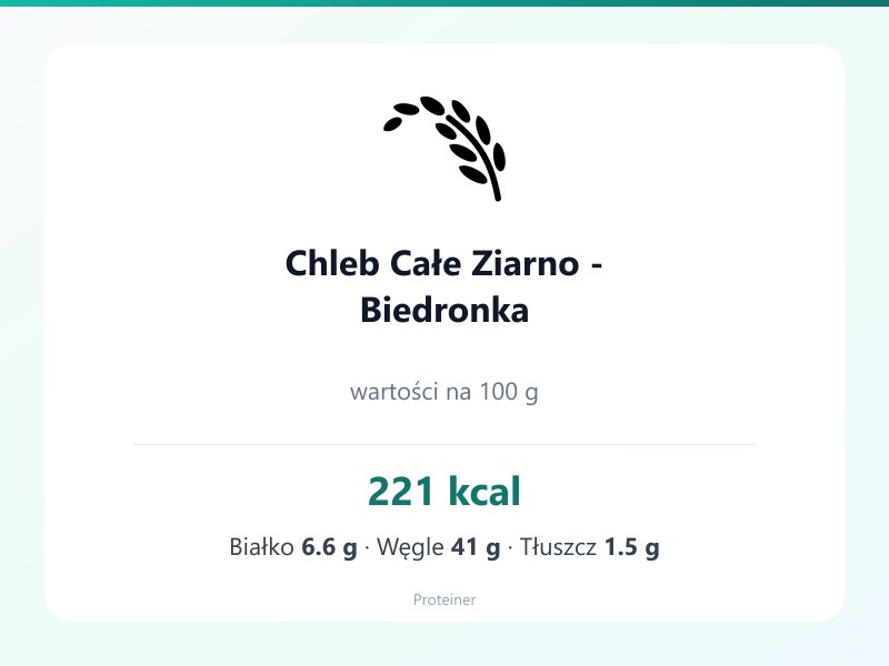Chleb Całe Ziarno - Biedronka – białko 6.6g, kalorie 221 kcal, węglowodany i tłuszcz na 100g | zdrowe odżywianie