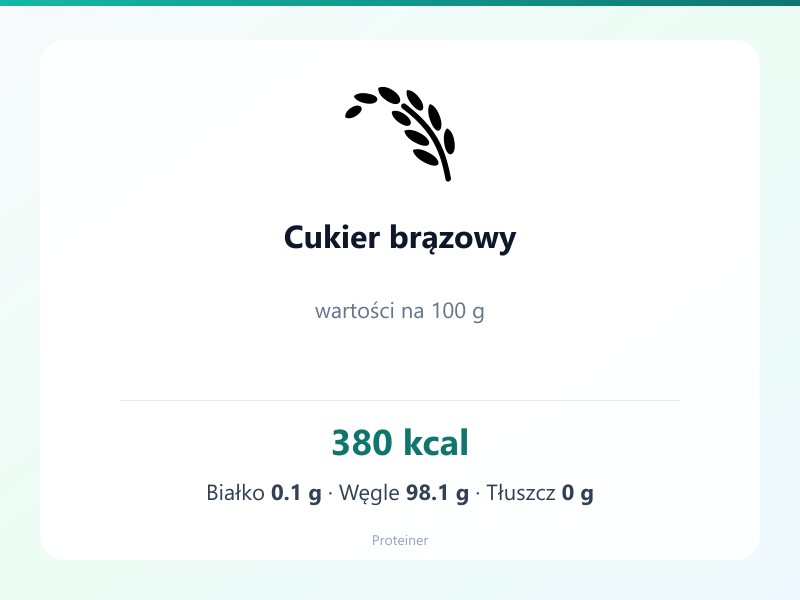 Cukier brązowy – białko 0.1g, kalorie 380 kcal, węglowodany i tłuszcz na 100g | zdrowe odżywianie