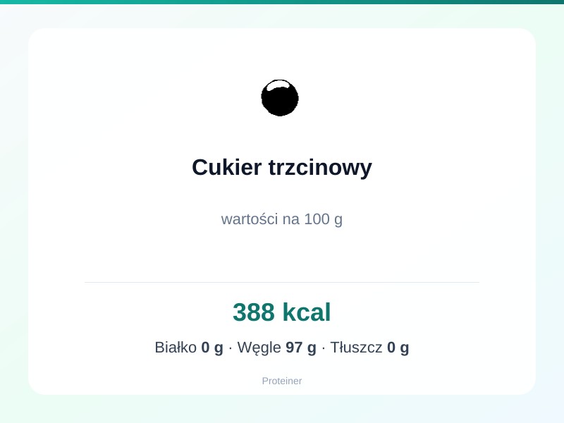 Cukier trzcinowy – białko 0g, kalorie 388 kcal, węglowodany i tłuszcz na 100g | zdrowe odżywianie