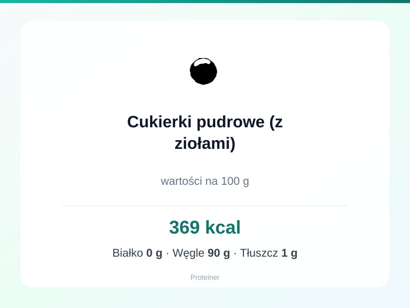 Cukierki pudrowe (z ziołami) – białko 0g, kalorie 369 kcal, węglowodany i tłuszcz na 100g | zdrowe odżywianie