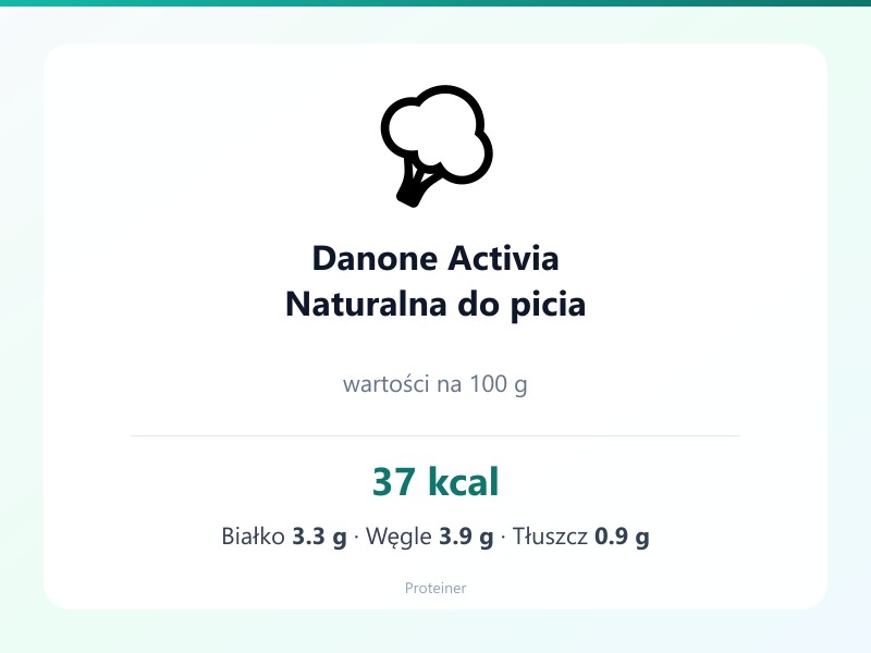 Danone Activia Naturalna do picia – białko 3.3g, kalorie 37 kcal, węglowodany i tłuszcz na 100g | zdrowe odżywianie
