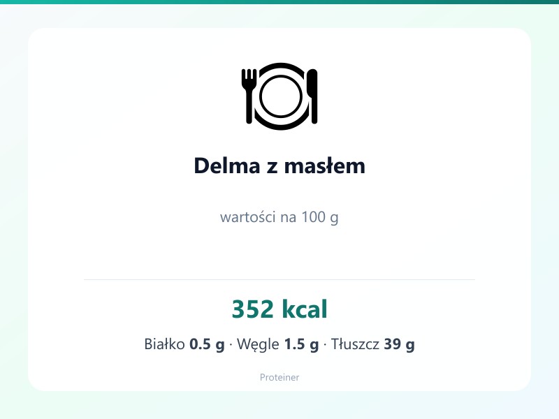 Delma z masłem – białko 0.5g, kalorie 352 kcal, węglowodany i tłuszcz na 100g | zdrowe odżywianie