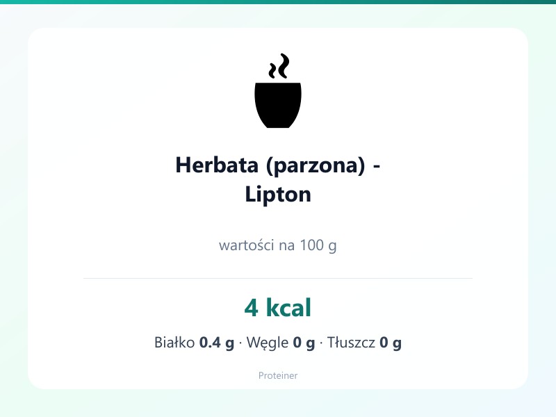 Herbata (parzona) - Lipton – białko 0.4g, kalorie 4 kcal, węglowodany i tłuszcz na 100g | zdrowe odżywianie