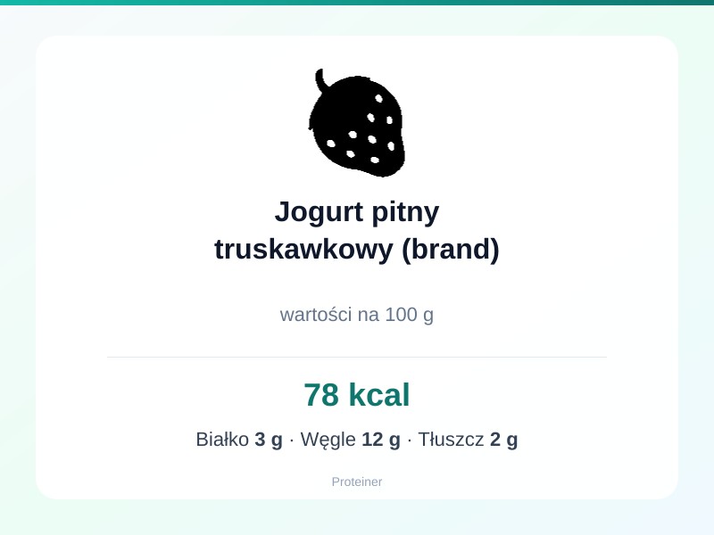 Jogurt pitny truskawkowy (brand) – białko 3g, kalorie 78 kcal, węglowodany i tłuszcz na 100g | zdrowe odżywianie