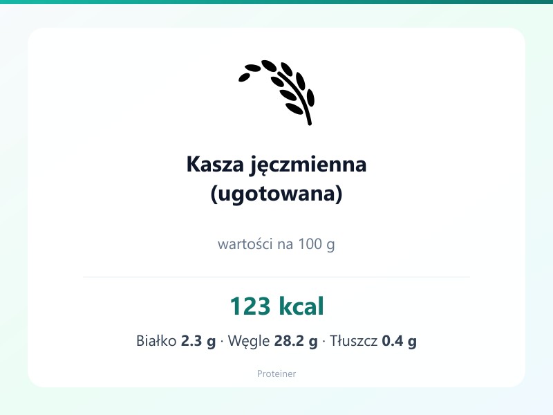Kasza jęczmienna (ugotowana) – białko 2.3g, kalorie 123 kcal, węglowodany i tłuszcz na 100g | zdrowe odżywianie