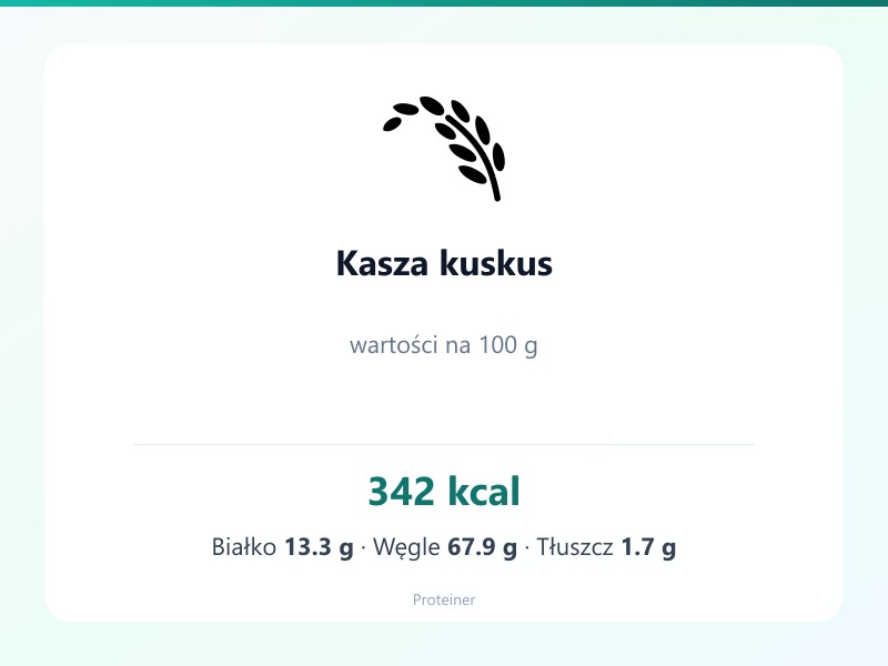 Kasza kuskus – białko 13.3g, kalorie 342 kcal, węglowodany i tłuszcz na 100g | zdrowe odżywianie
