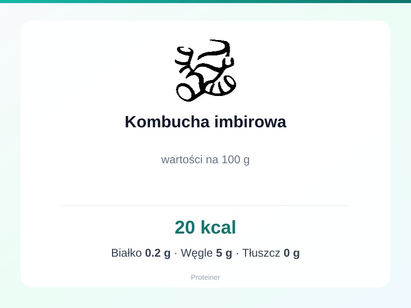 Kombucha imbirowa – białko 0.2g, kalorie 20 kcal, węglowodany i tłuszcz na 100g | zdrowe odżywianie