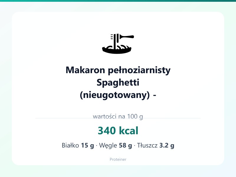 Makaron pełnoziarnisty Spaghetti (nieugotowany) - Lubella – białko 15g, kalorie 340 kcal, węglowodany i tłuszcz na 100g | zdrowe odżywianie