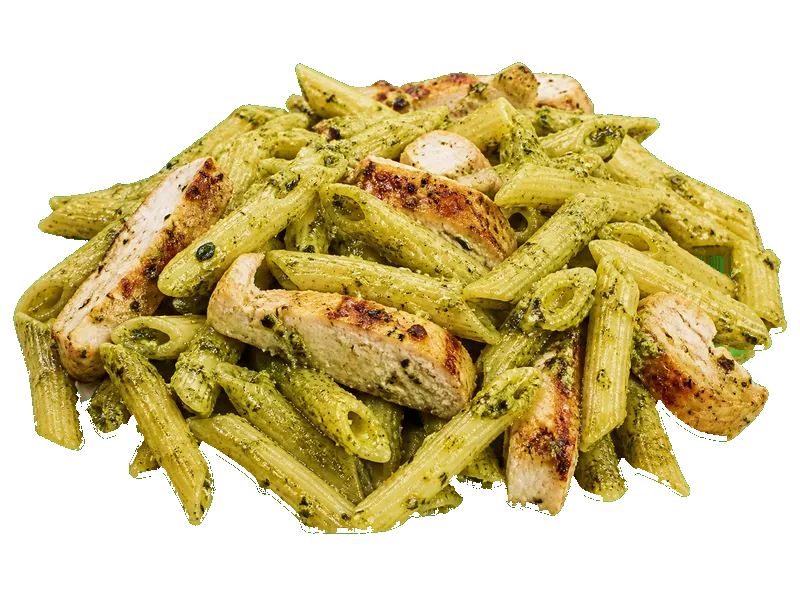 Makaron z pesto i kurczakiem – białko 13g, kalorie 195 kcal, węglowodany i tłuszcz na 100g | zdrowe odżywianie