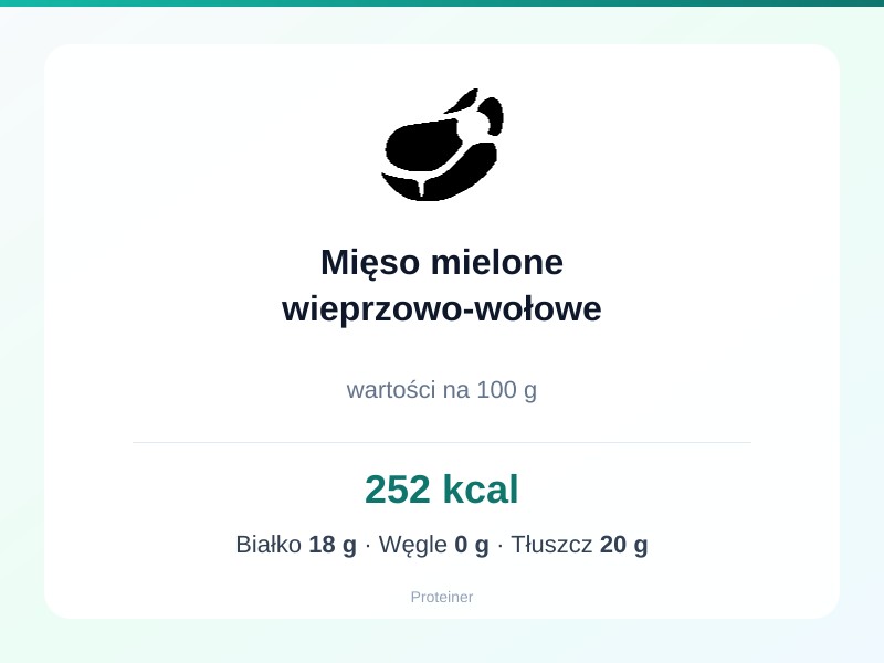 Mięso mielone wieprzowo-wołowe – białko 18g, kalorie 252 kcal, węglowodany i tłuszcz na 100g | zdrowe odżywianie