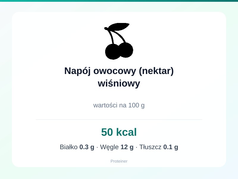 Napój owocowy (nektar) wiśniowy – białko 0.3g, kalorie 50 kcal, węglowodany i tłuszcz na 100g | zdrowe odżywianie
