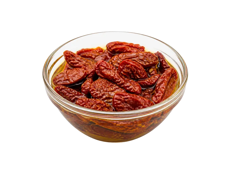 Pomidory suszone w oleju – białko 5.1g, kalorie 218 kcal, węglowodany i tłuszcz na 100g | zdrowe odżywianie