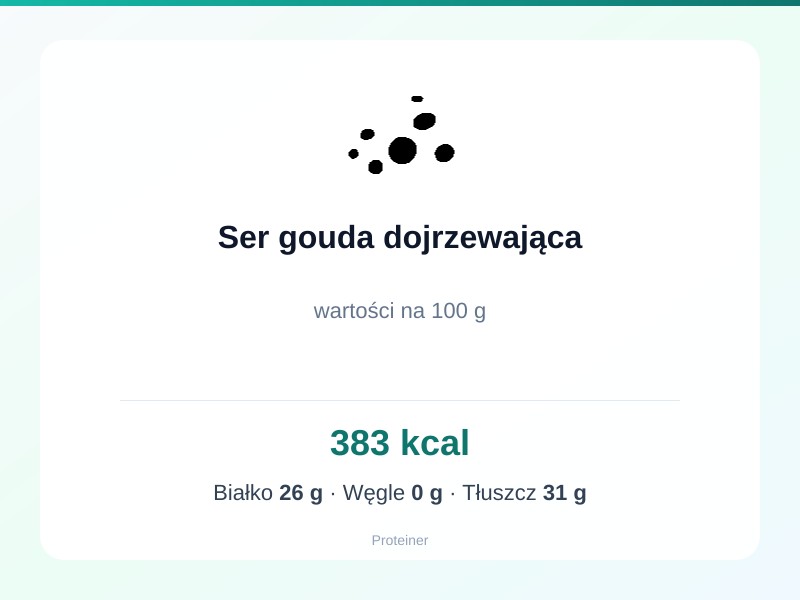 Ser gouda dojrzewająca – białko 26g, kalorie 383 kcal, węglowodany i tłuszcz na 100g | zdrowe odżywianie