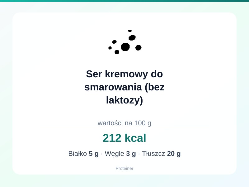 Ser kremowy do smarowania (bez laktozy) – białko 5g, kalorie 212 kcal, węglowodany i tłuszcz na 100g | zdrowe odżywianie
