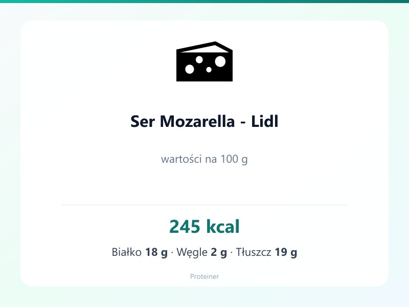 Ser Mozarella - Lidl – białko 18g, kalorie 245 kcal, węglowodany i tłuszcz na 100g | zdrowe odżywianie