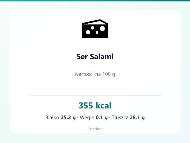 Ser Salami – białko 25.2g, kalorie 355 kcal, węglowodany i tłuszcz na 100g | zdrowe odżywianie
