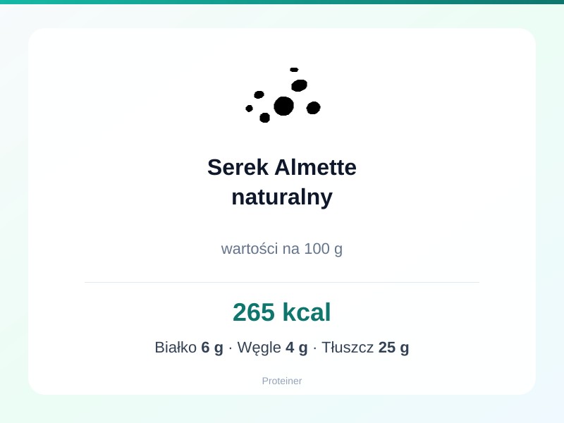 Serek Almette naturalny – białko 6g, kalorie 265 kcal, węglowodany i tłuszcz na 100g | zdrowe odżywianie