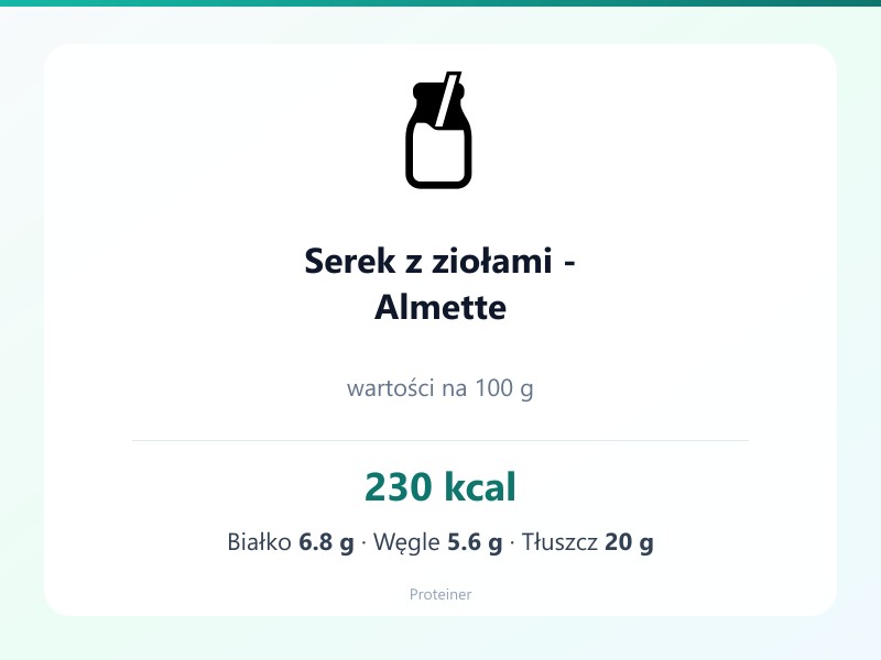 Serek z ziołami - Almette – białko 6.8g, kalorie 230 kcal, węglowodany i tłuszcz na 100g | zdrowe odżywianie