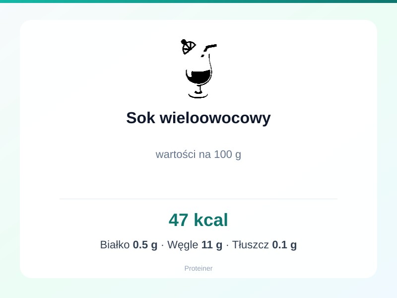 Sok wieloowocowy – białko 0.5g, kalorie 47 kcal, węglowodany i tłuszcz na 100g | zdrowe odżywianie