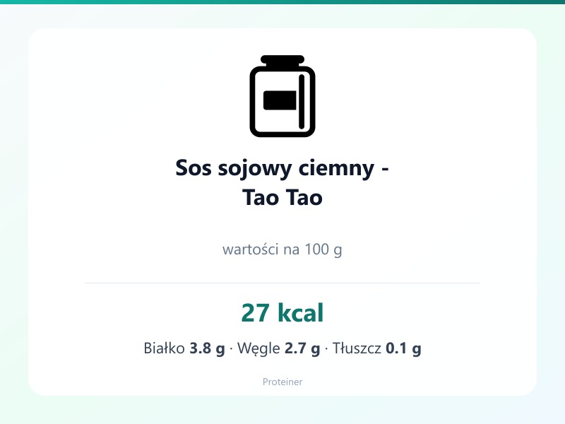 Sos sojowy ciemny - Tao Tao – białko 3.8g, kalorie 27 kcal, węglowodany i tłuszcz na 100g | zdrowe odżywianie
