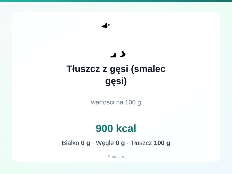 Tłuszcz z gęsi (smalec gęsi) – białko 0g, kalorie 900 kcal, węglowodany i tłuszcz na 100g | zdrowe odżywianie